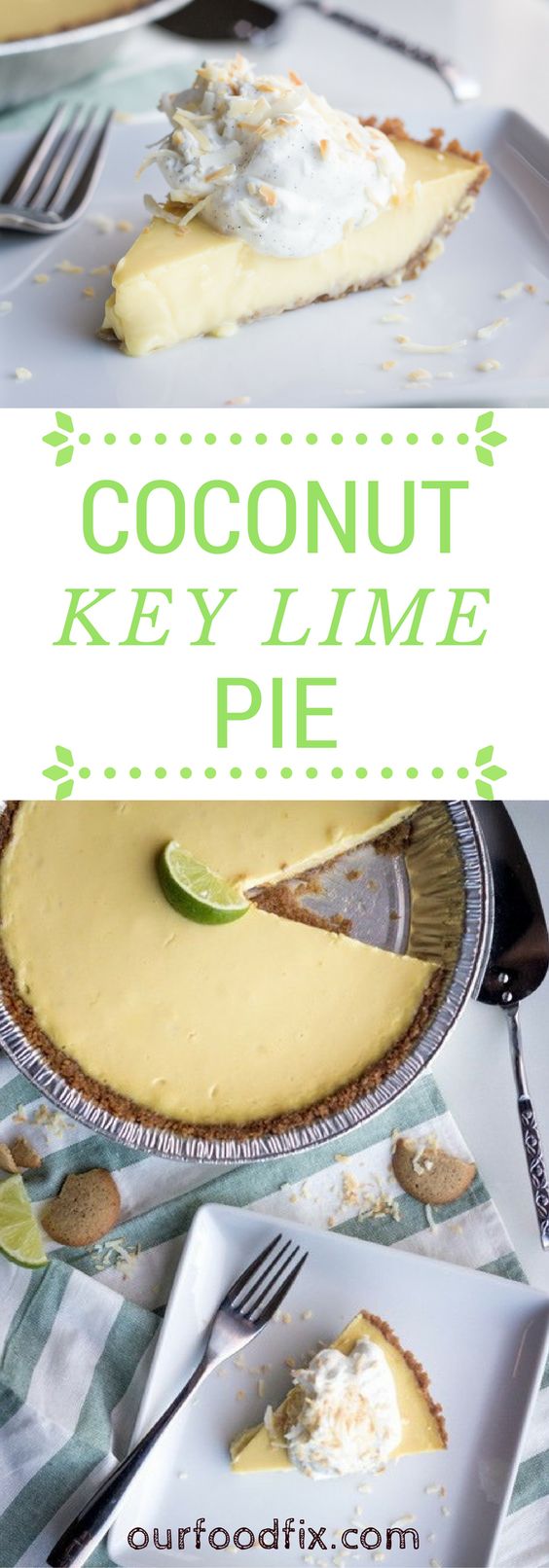 A creamy, rich yet light, wonderfully sweet-tart pie perfect for your Easter table or next holiday gathering. Hint, serve the pie partially frozen for a special warm weather treat! Dessert recipes | Key lime pie | Coconut key lime | Pie recipes | Easter recipes | Holiday recipes | Easter desserts | Make ahead dishes