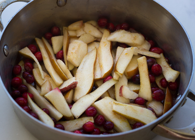 Paleo Apple Tart with Pear Cranberry Compote in a Bowl