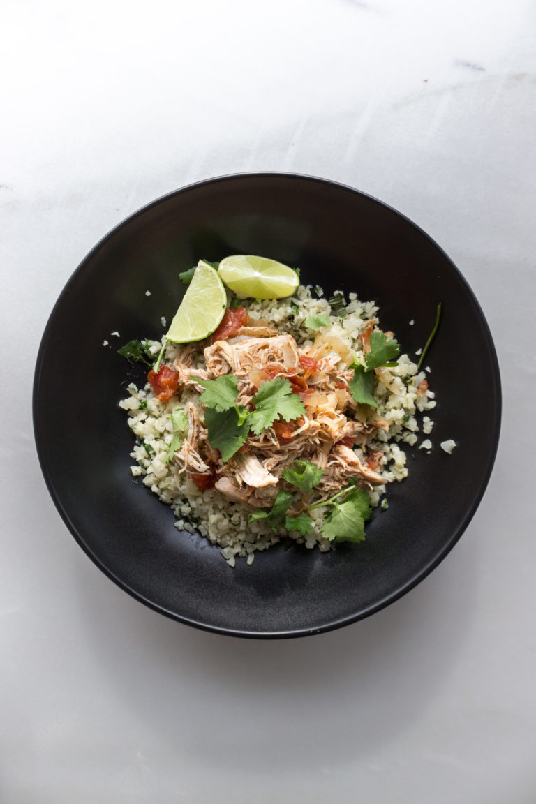 Slow Cooker Mexican Chicken with Cilantro Lime Cauliflower Rice {Paleo + Whole30}