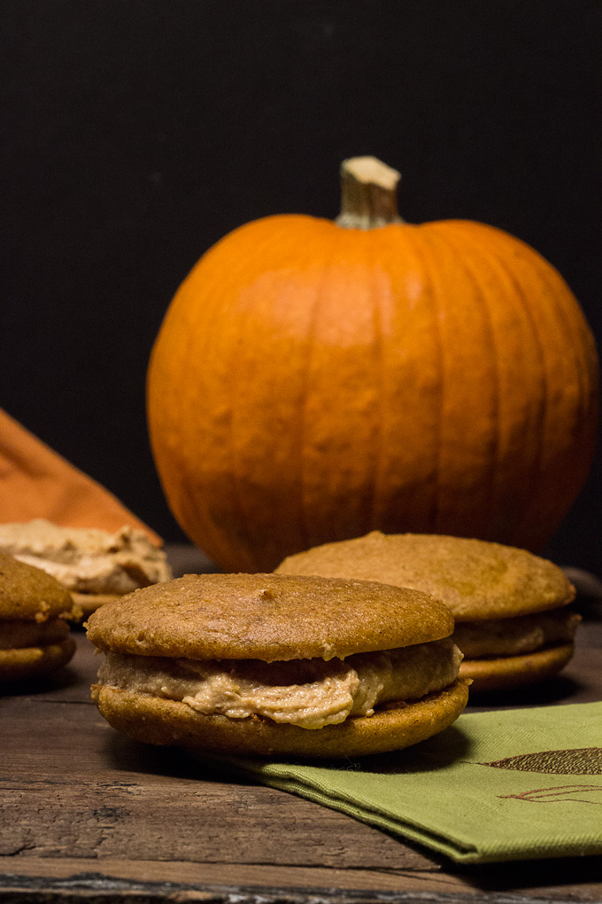 Pumpkin Whoopie Pies with Spiced Maple Cream with Pumpkin Background