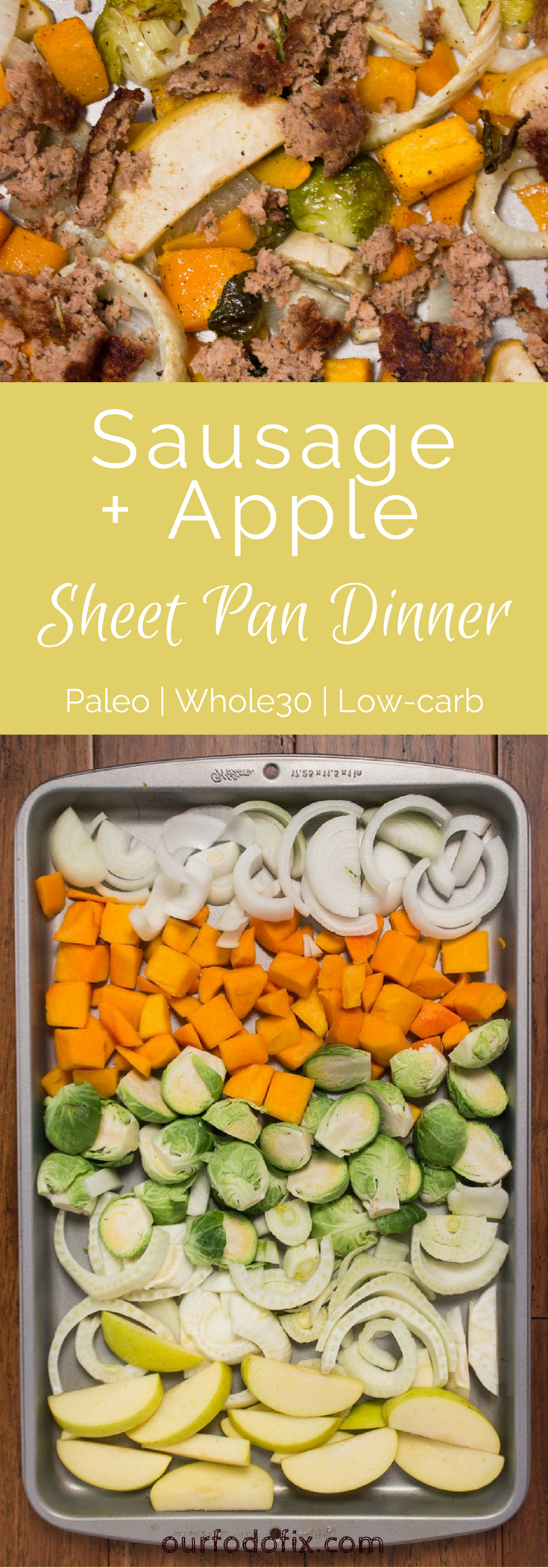 An entire fall dinner entirely made in one pan. Paleo recipes | Whole30 recipes | Dinner recipes | One pan meals | Quick dinner | Fall recipes | Easy meals | Pork recipes | Vegan option | Vegetable recipes | Simple recipes 