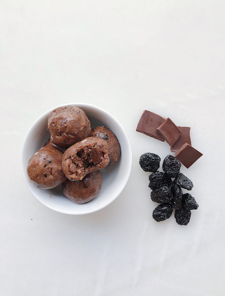 Cookie Dough Protein Bites with Raisins and Chocolate Bar