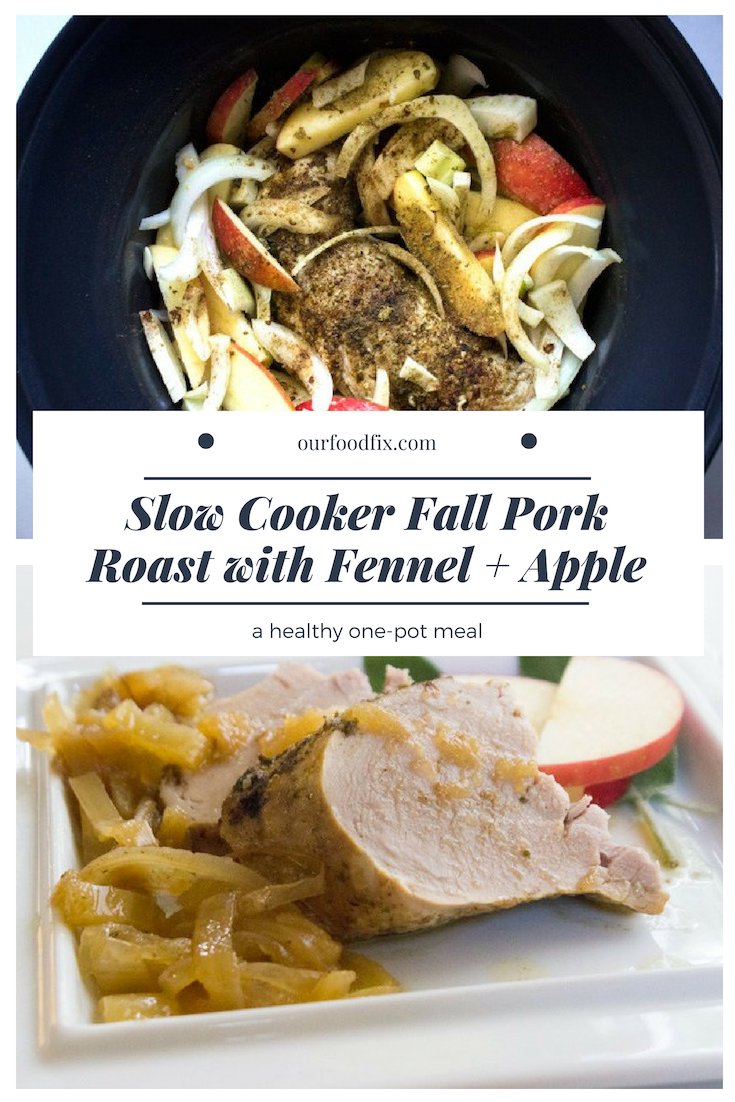 Warm fall spices, sweet apple, spicy fennel, and a juicy pork roast round out this slow cooker meal completely prepared in one pot. #ad #MyCalphalonKitchen #CollectiveBias | Paleo recipes | Paleo dinner | Make ahead recipes | Whole30 recipes | Whole30 dinner | Crock pot recipes | Slow cooker recipes | One pot recipes | AIP Recipes | AIP dinner | Autoimmune Paleo | Simple recipes | Keto recipes | Fall recipes | Pork recipes
